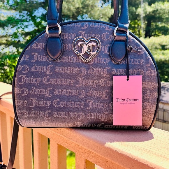Juicy Couture Dome Satchel & Wallet Set Gothic Logo Black Crossbody Bag NWT - Picture 5 of 9